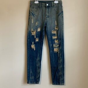 Marble/Stone washed Straight leg distressed look jeans size 12 EUC